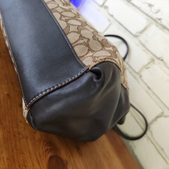 Euc Vintage Coach Signature Khaki & Brown Leather Shoulder Bag Purse - Picture 13 of 16